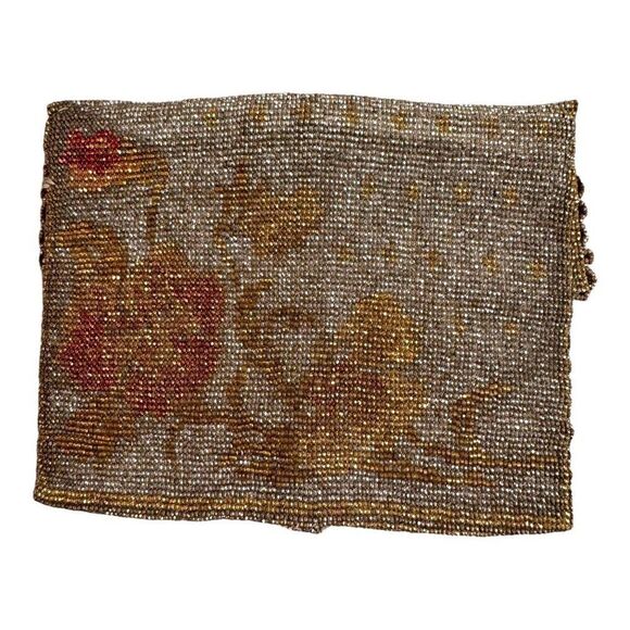 Vintage Victorian Flapper Glass Hand-Beaded Floral Gold Evening Clutch Bag READ - Picture 1 of 6